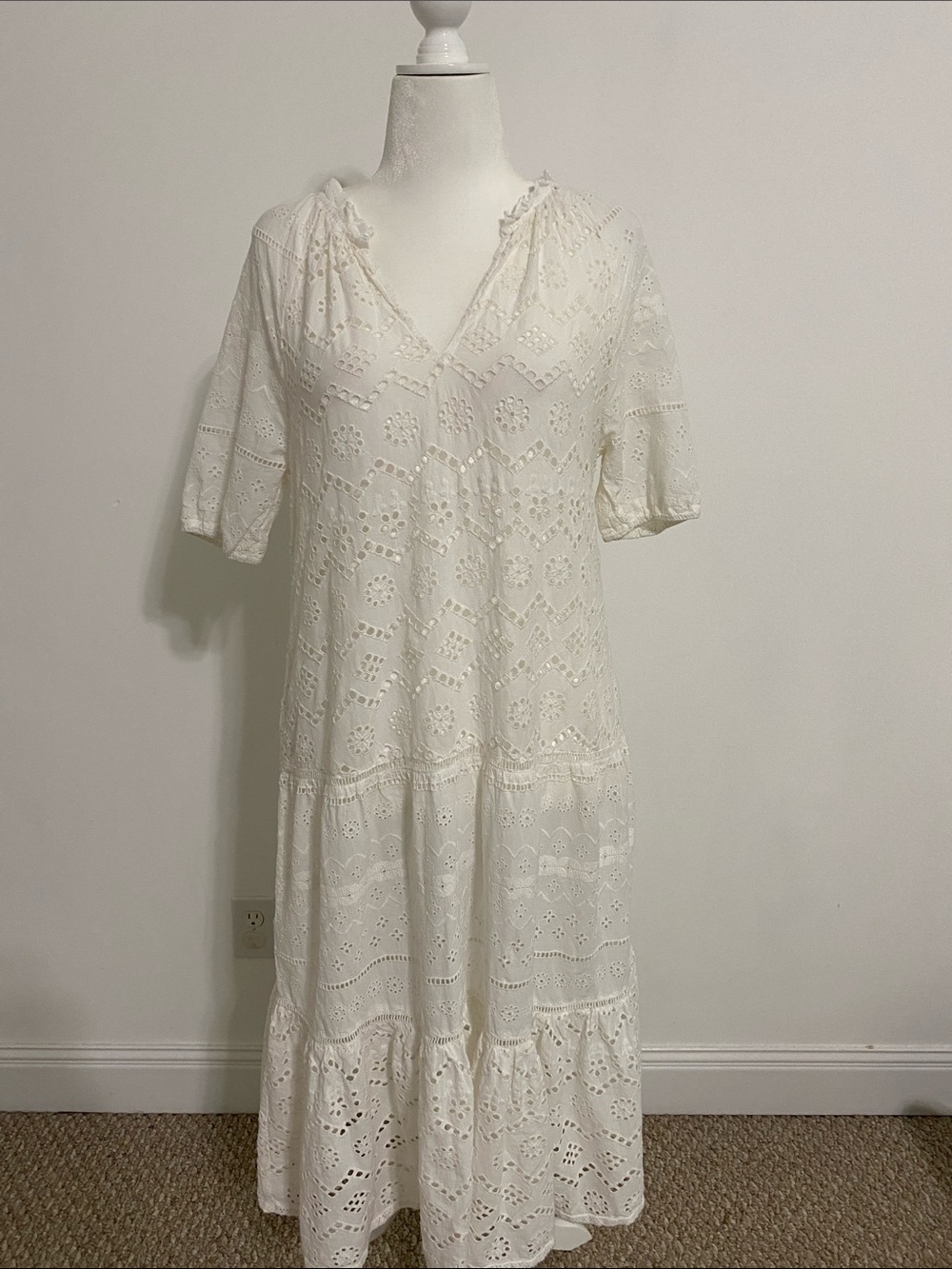Reba White Eyelet Midi Dress